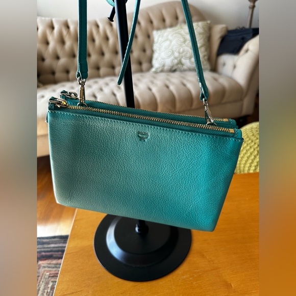 MCM | Bags | Mcm Teal Leather Twoway Crossbody Bag | Poshmark